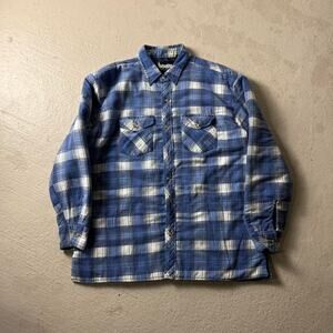 Vintage Blue Plaid Quilt Lined Chore Coat Men's XL Flannel